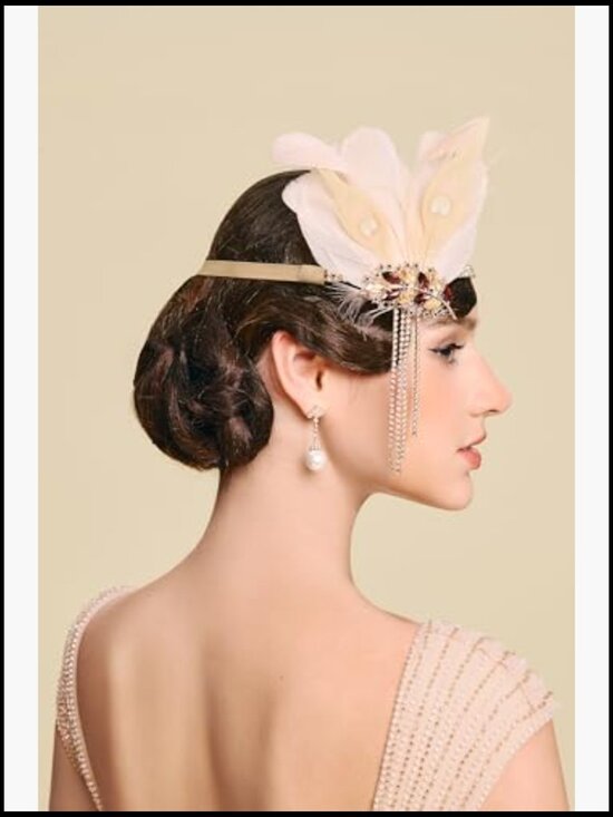 Feather Headband 1920s Flapper Gatsby Crystal Hair Accessory Vintage Jazz Age main image 5